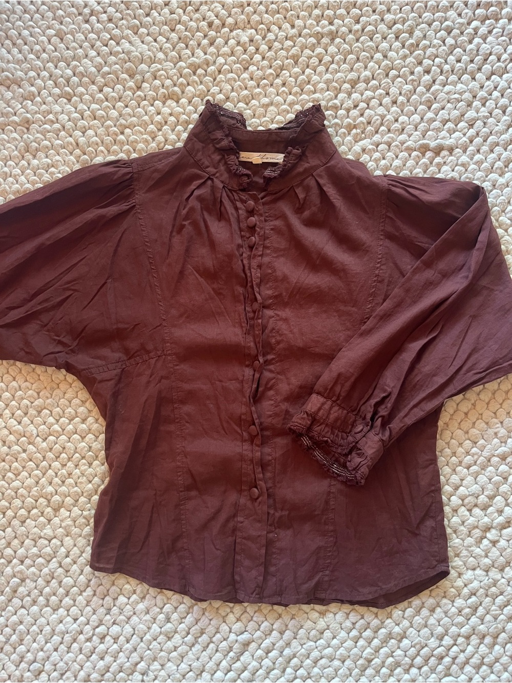 Kara Thoms Vintage-Inspired Burgundy Button Front Blouse